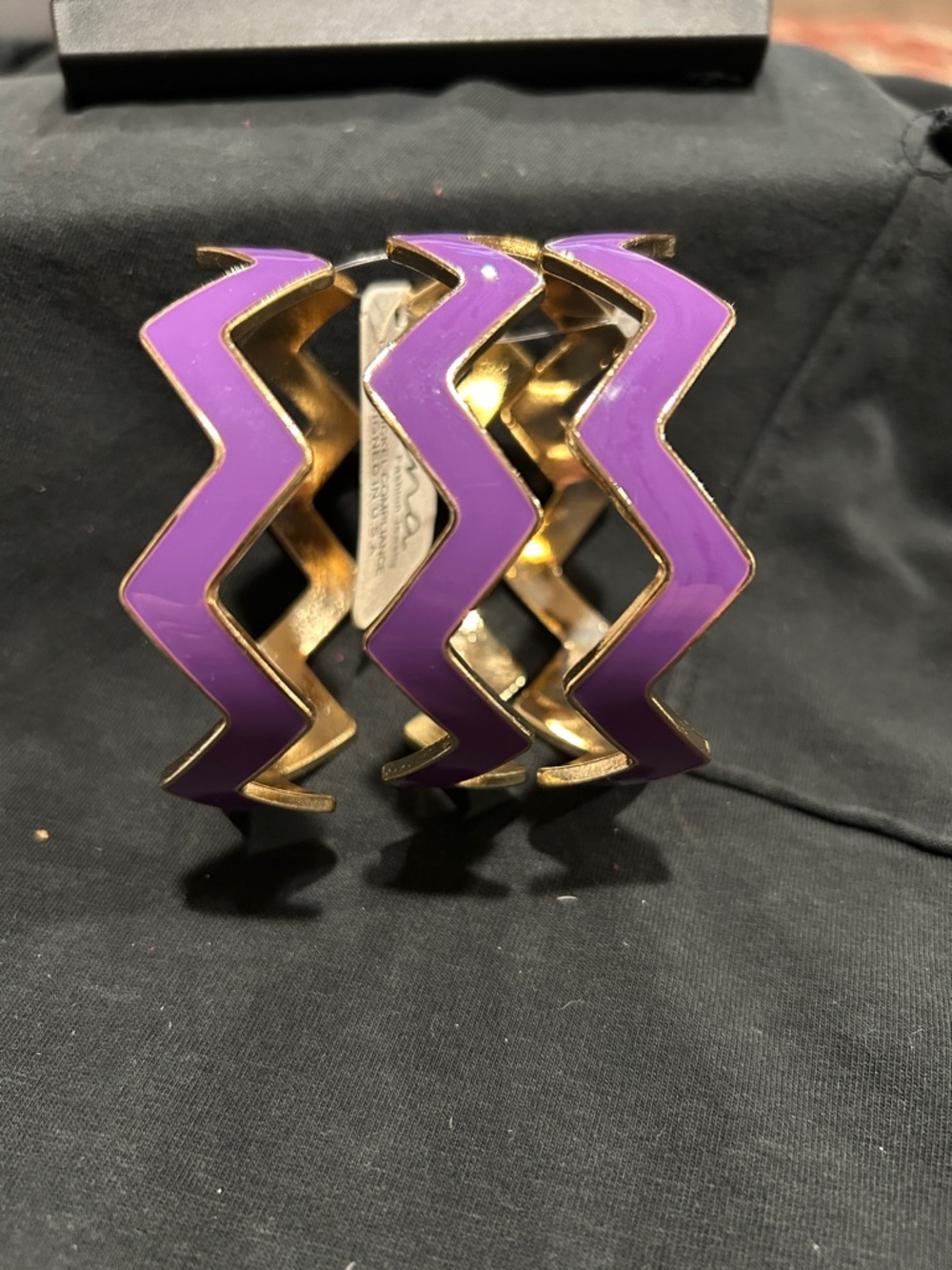 Gold-Tone Zigzag Cuff Bracelet with Purple Enamel
